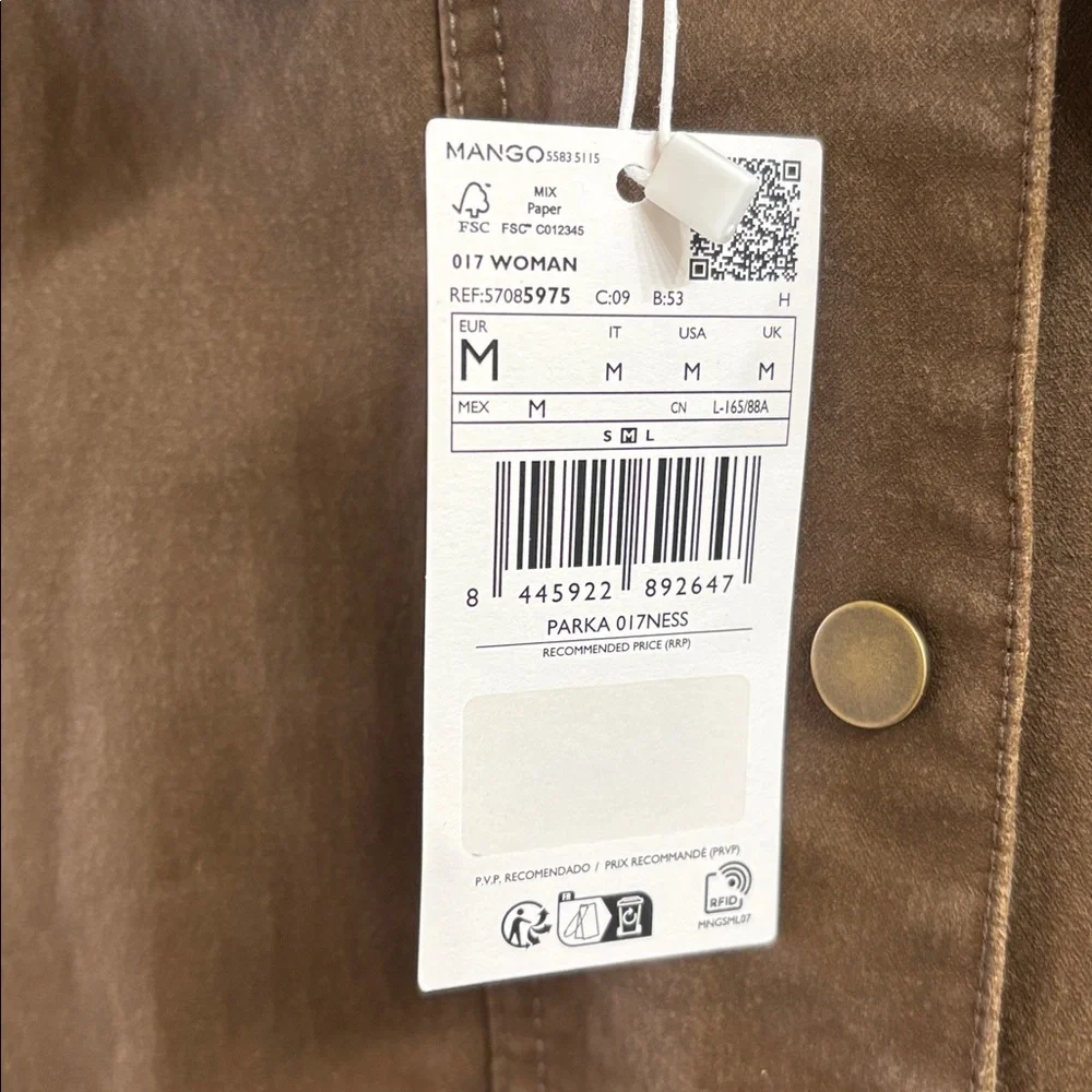 Mango Brown and Plaid waxed effect Parka.NWT - Picture 11 of 12